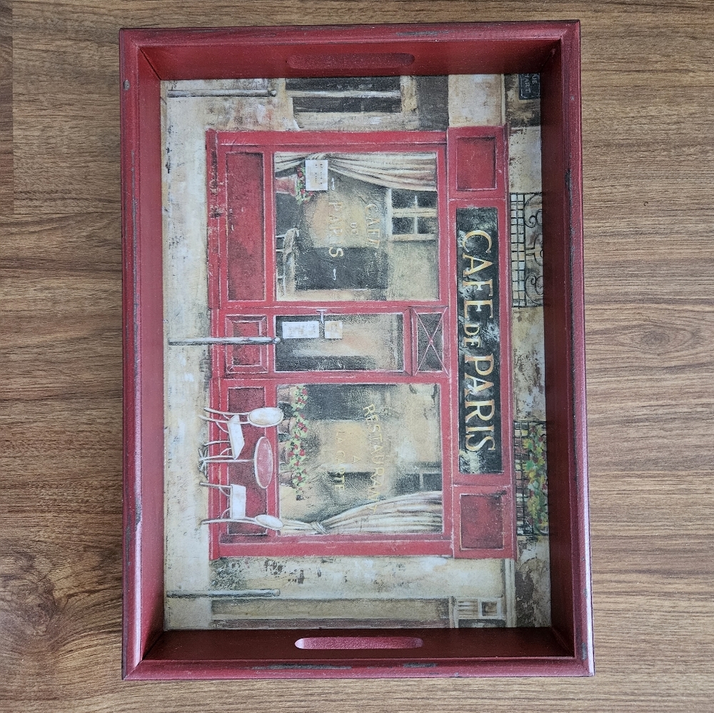 Wooden tray, vintage style, Parisian French café design. New.
